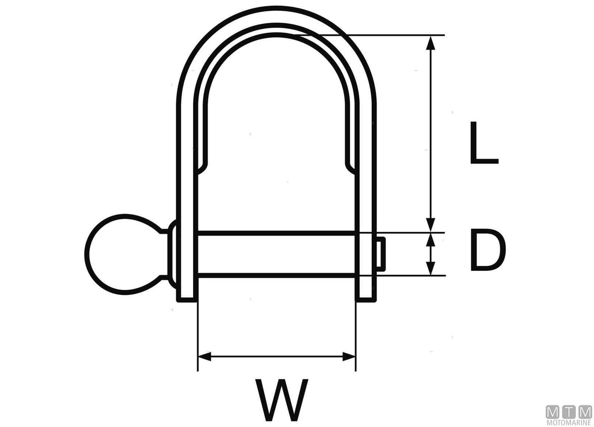 Straight shackle D6 mm L23 mm stainless steel 316 stamped - original photo Motomarine Srl