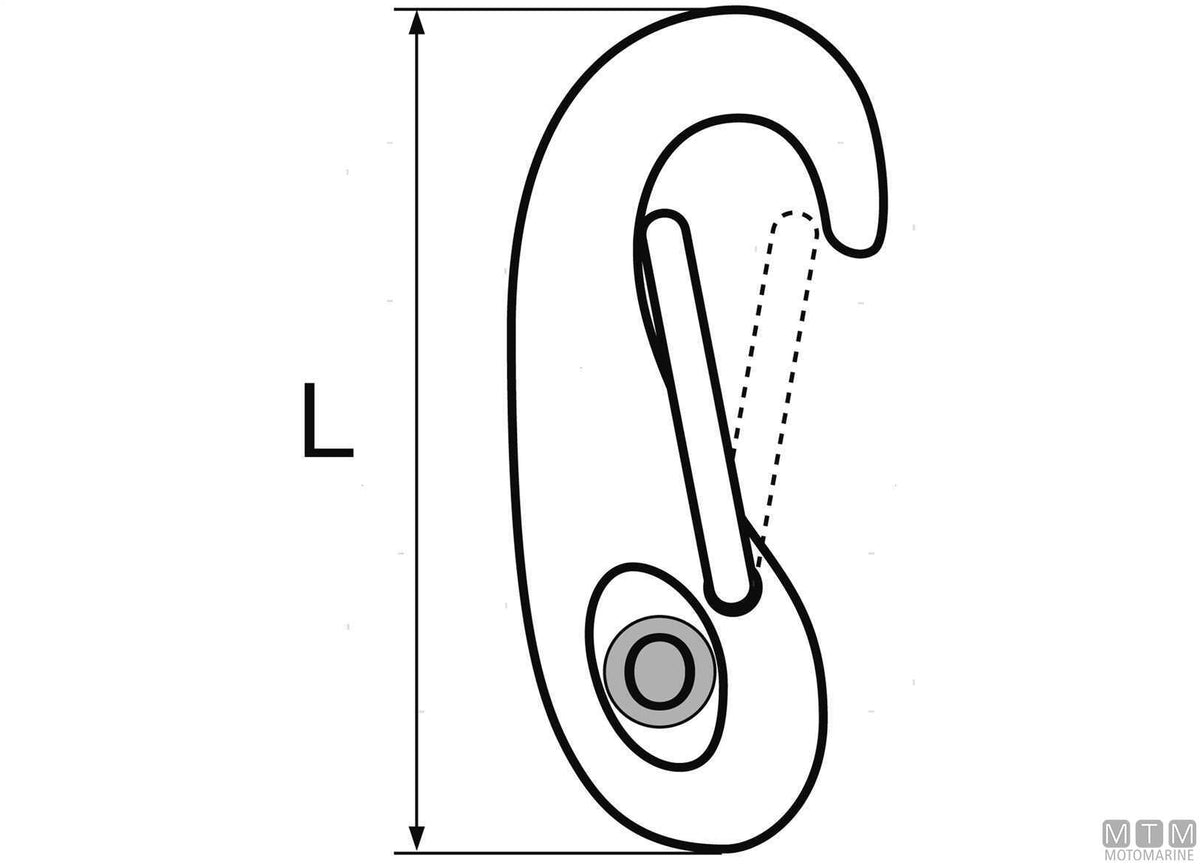 Jib snap hook with eye L50 mm, 316 stainless steel - original photo Motomarine Srl
