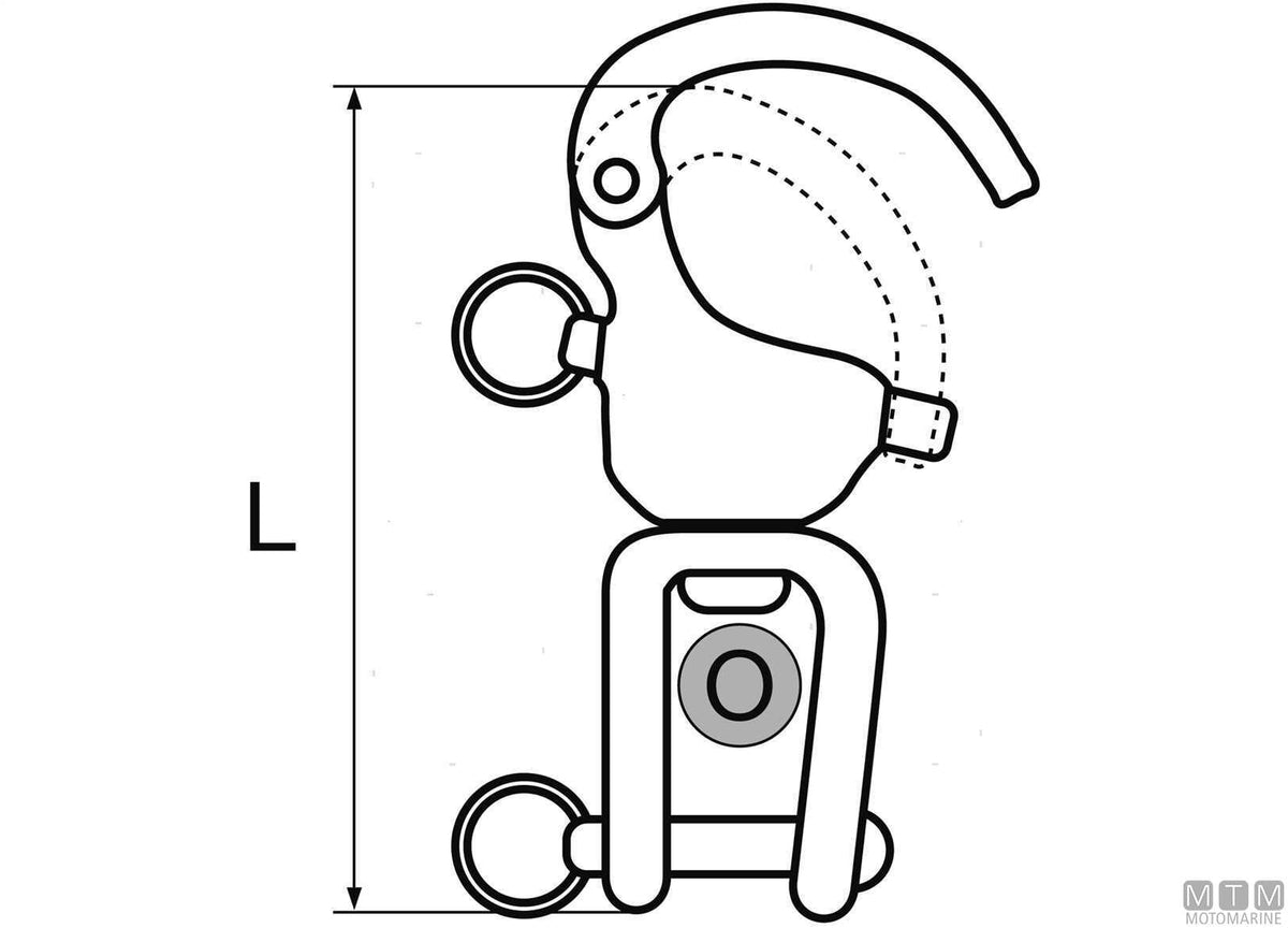 Spinnaker quick release snap shackle with shackle L94 mm, 316 stainless steel - original photo Motomarine Srl