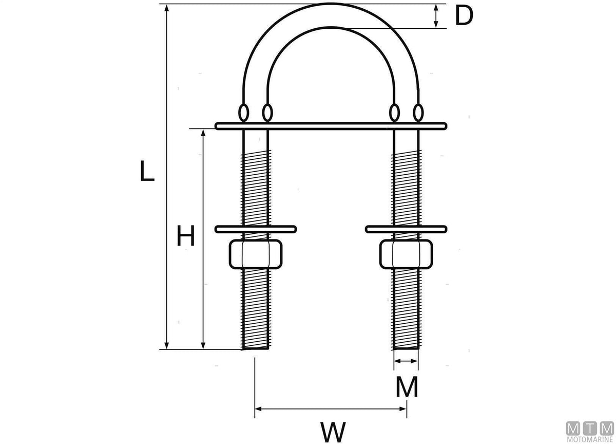 U-bolt with crimped rod Ø10 mm stainless steel 316 - original photo Motomarine Srl