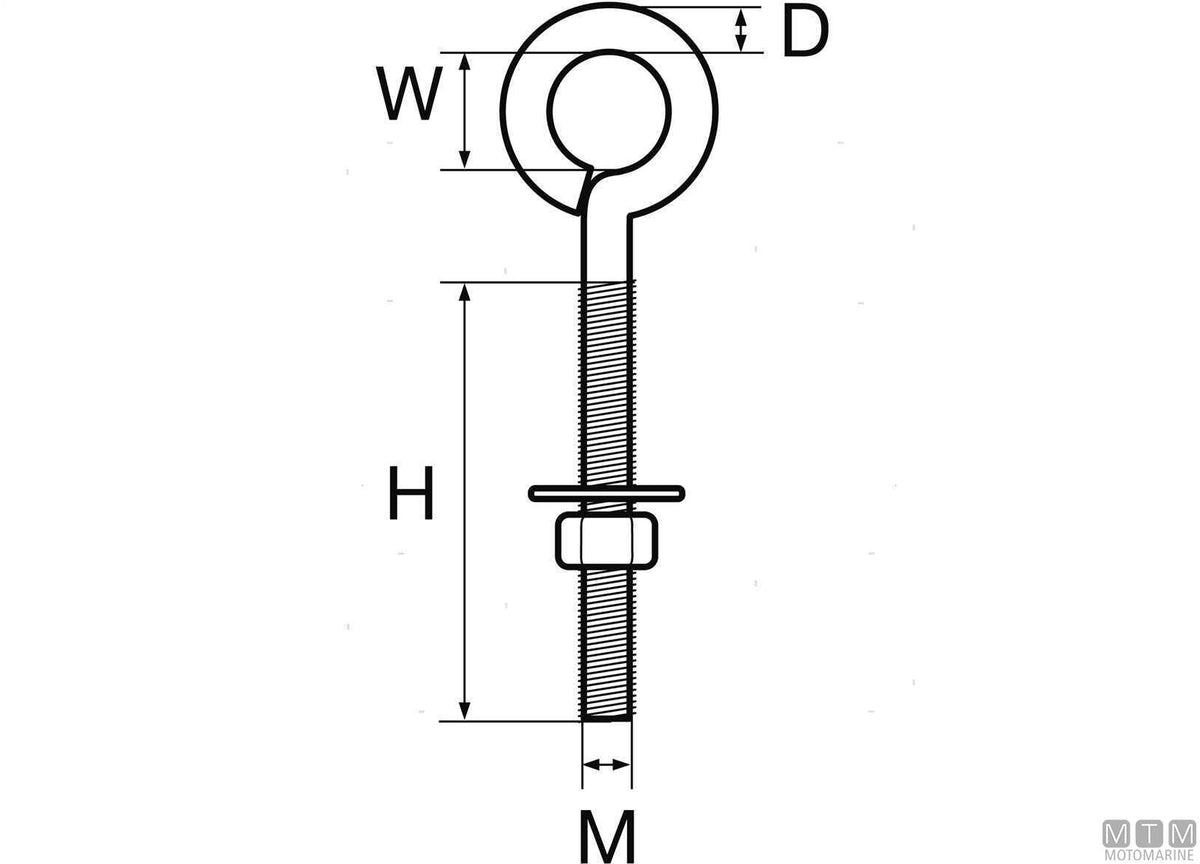 Eye bolt with welded eye Ø6 mm H60 mm stainless steel 316 - original photo Motomarine Srl