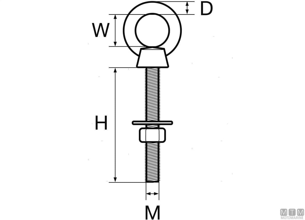 Eyebolt with turned eye Ø8 mm H80 mm AISI 316 stainless steel - original photo Motomarine Srl