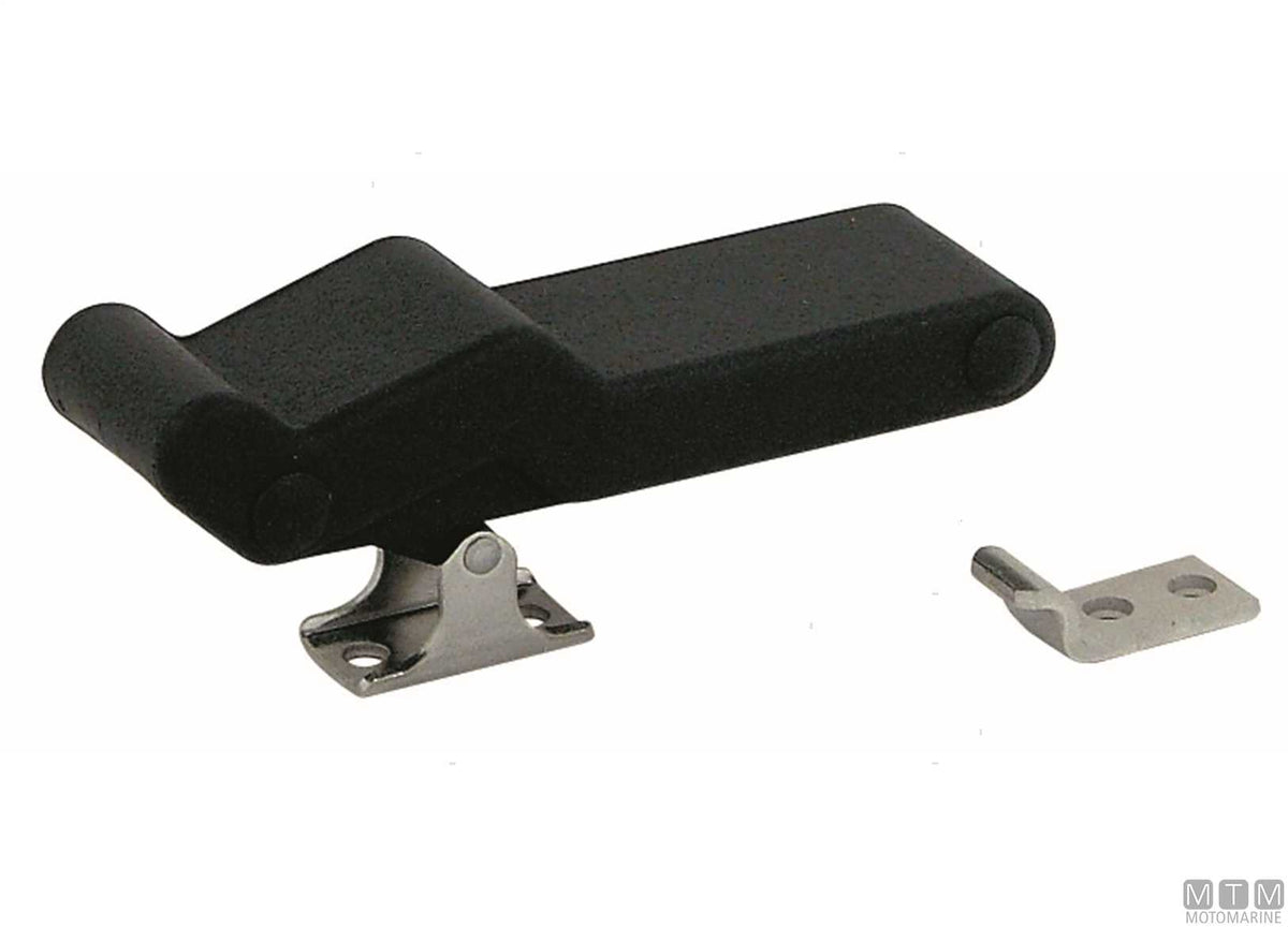 Black damped latch 105 mm, elastomer and stainless steel - original photo Motomarine Srl