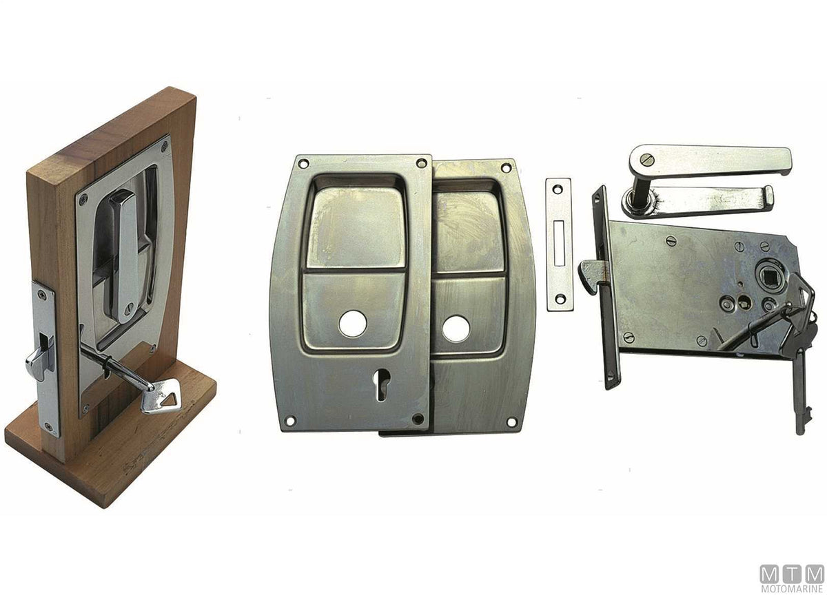 Reversible recessed lock set with keys 3448, stainless steel - original photo Motomarine Srl