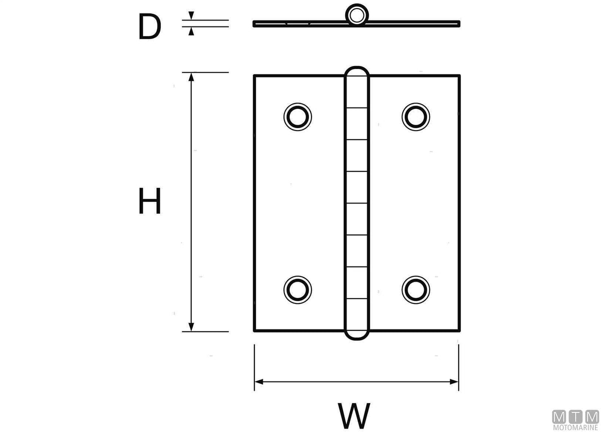 Lightweight butt hinge 30x25 mm in AISI 316 stainless steel - original photo Motomarine Srl