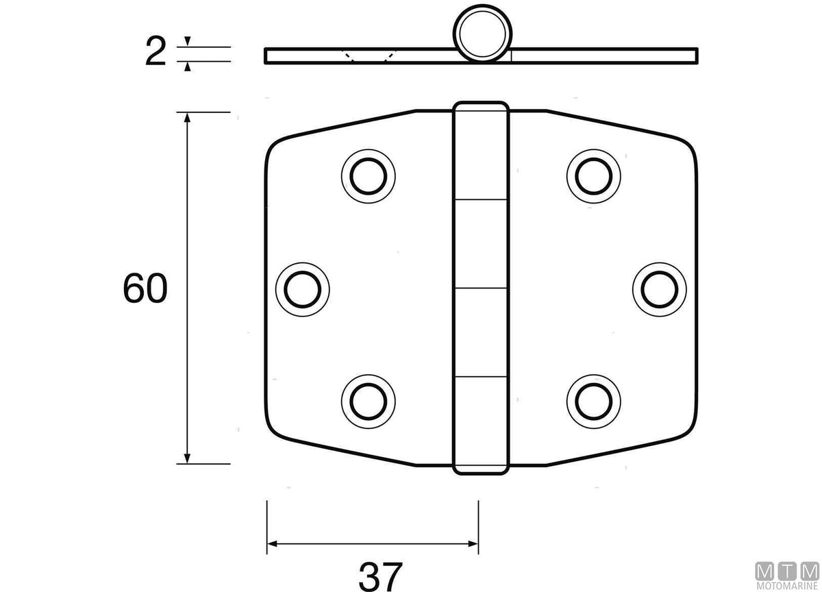 Biscuit hinge, 60x74 mm, in stainless steel 316 - original photo Motomarine Srl