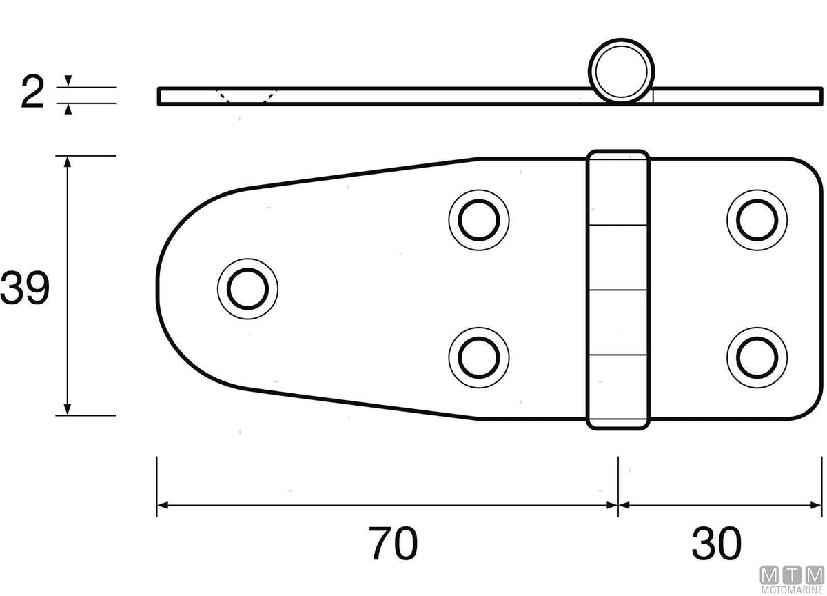Asymmetric hinge 39x100 mm, 316 stainless steel - original photo Motomarine Srl