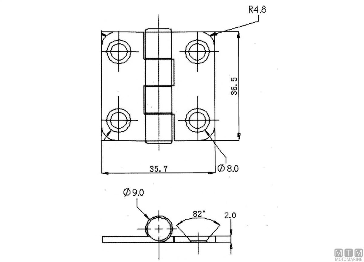 Covered butt deck hinge 36x36 mm, 316 stainless steel - original photo Motomarine Srl