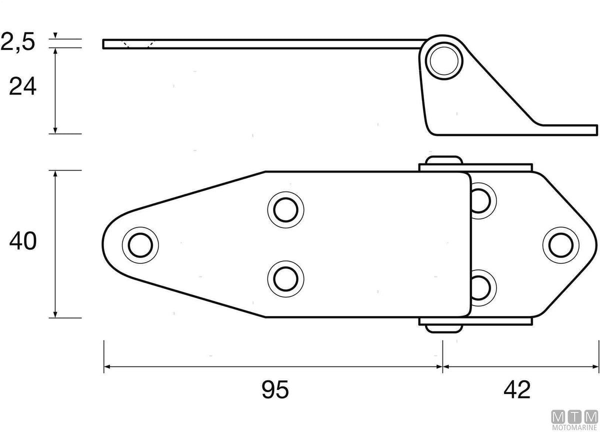 Low offset hinge 40x137 mm H24 mm in stainless steel 316 - original photo Motomarine Srl