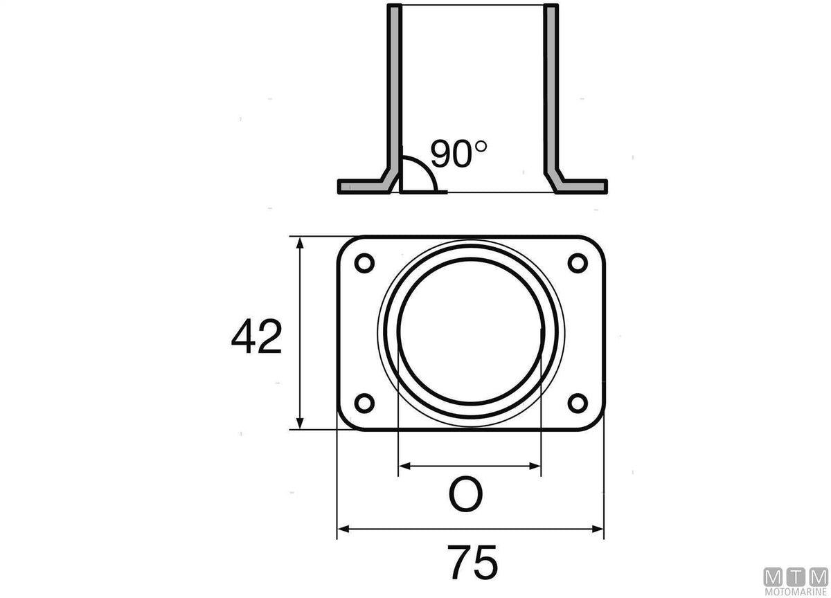 Square base 90° Ø25 mm stainless steel 316 - original photo Motomarine Srl