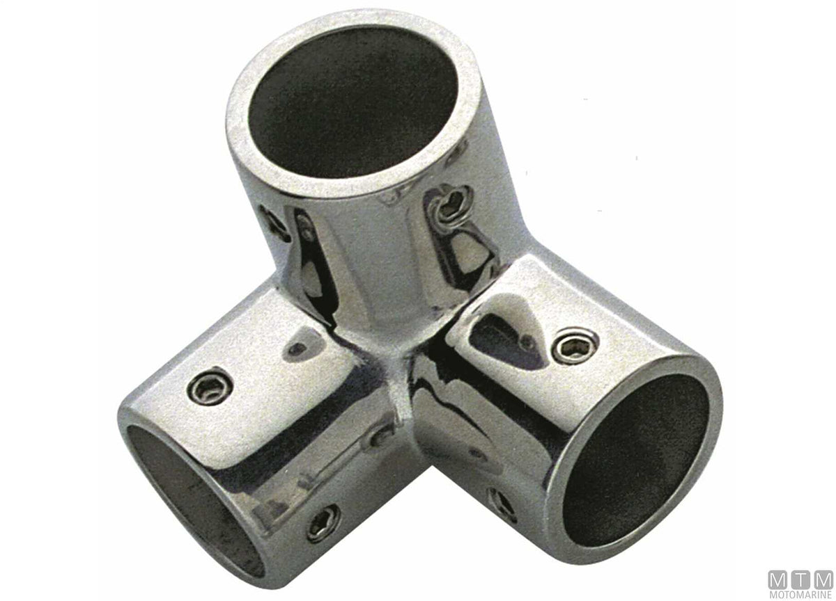 Three-way joint Ø22 mm stainless steel 316 - original photo Motomarine Srl