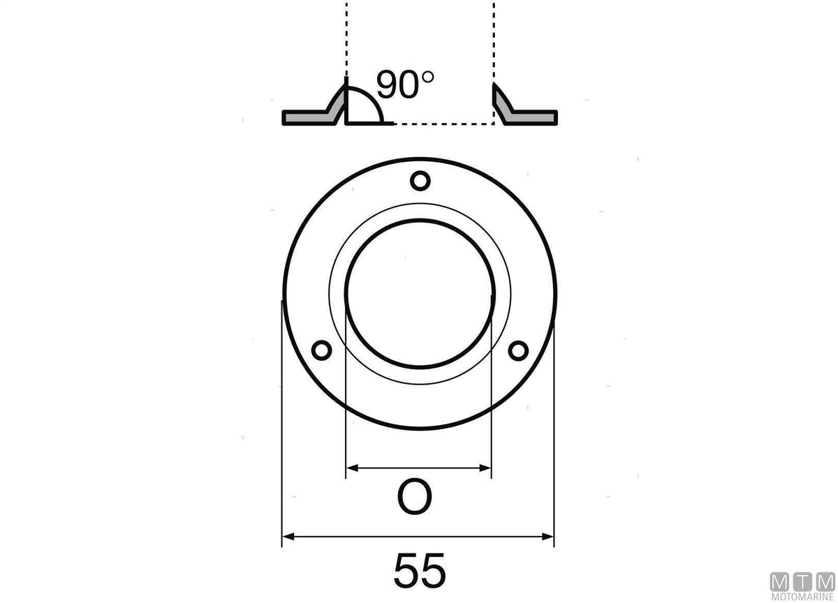 Round welding base 90° Ø25 mm stainless steel 316 cast - original photo Motomarine Srl