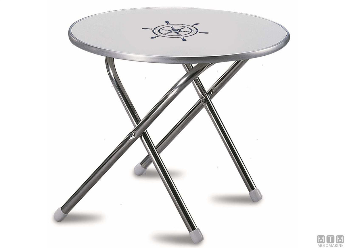 Deck Service M300 shaped table D60 cm H48 cm in melamine/aluminium - original photo Motomarine Srl
