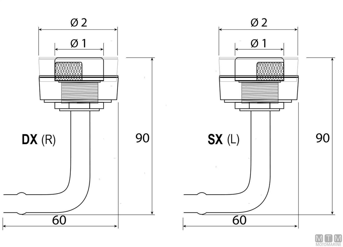90° curved threaded vent Ø16 mm LH RINA in chrome-plated brass - original photo Motomarine Srl