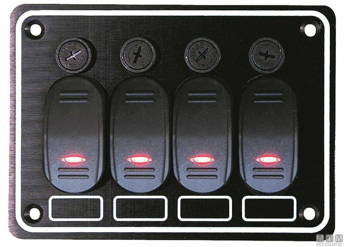 Aluminium panel with 4-position rocker switches 135x95 mm - original photo Motomarine Srl