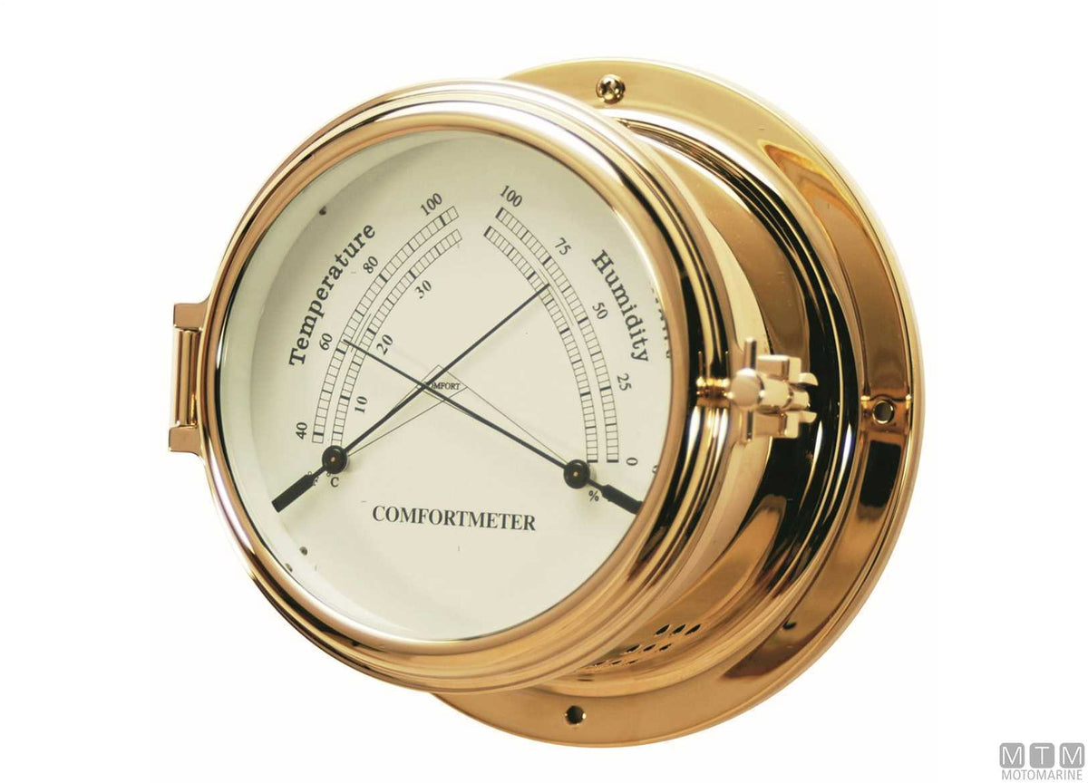 Classic silent radio-controlled clock Ø150 mm, polished brass case - original photo Motomarine Srl