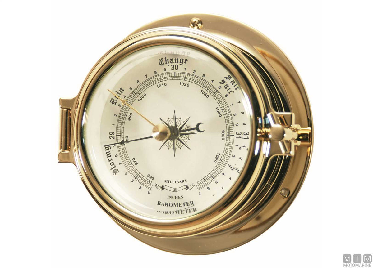 Classic thermo-hygrometer Ø120 mm, polished brass case - original photo Motomarine Srl