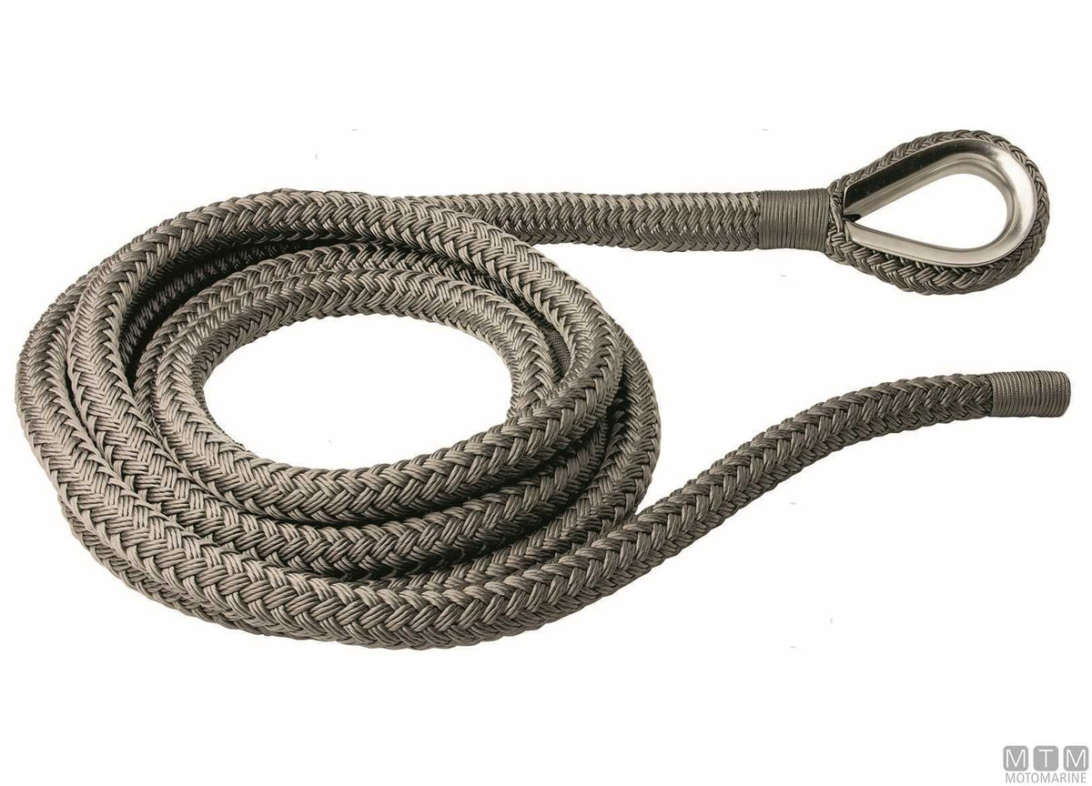Grey braided mooring line with stainless steel thimble Ø24 mm 20 m - original photo Motomarine Srl