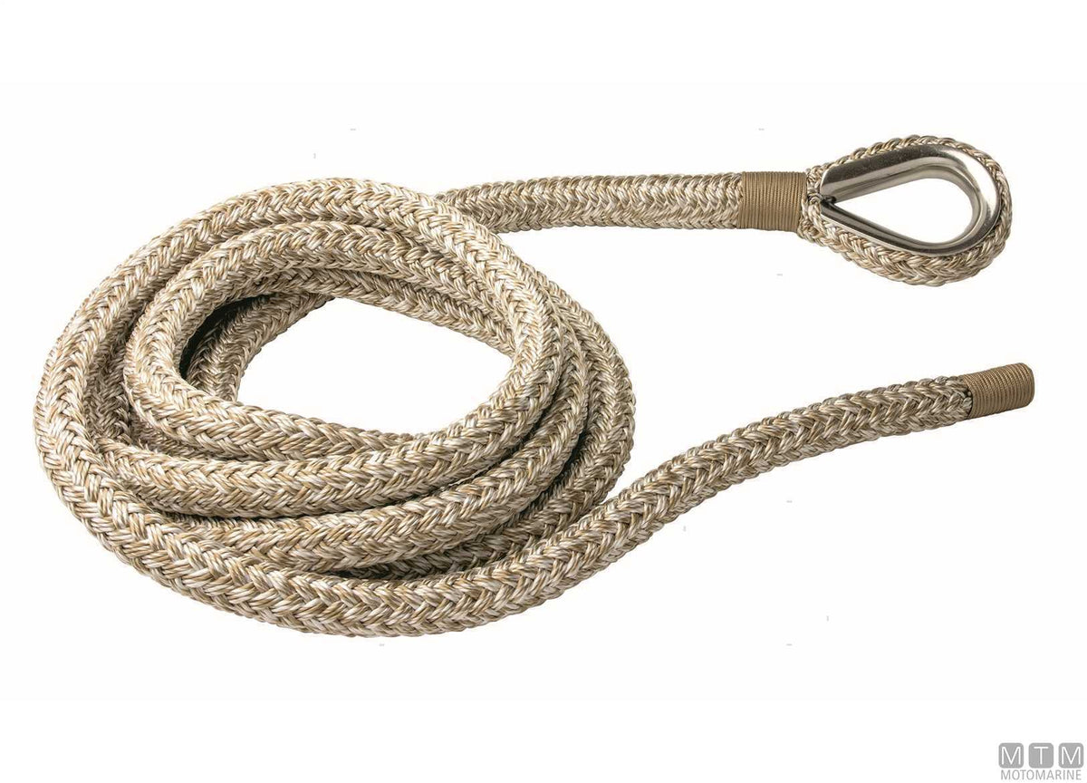 Beige braided mooring line with stainless steel thimble Ø24 mm 16 m - original photo Motomarine Srl
