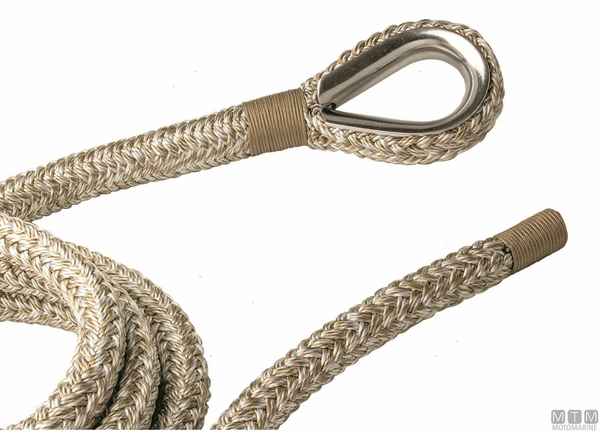 Beige braided mooring line with stainless steel thimble Ø28 mm 20 m - original photo Motomarine Srl