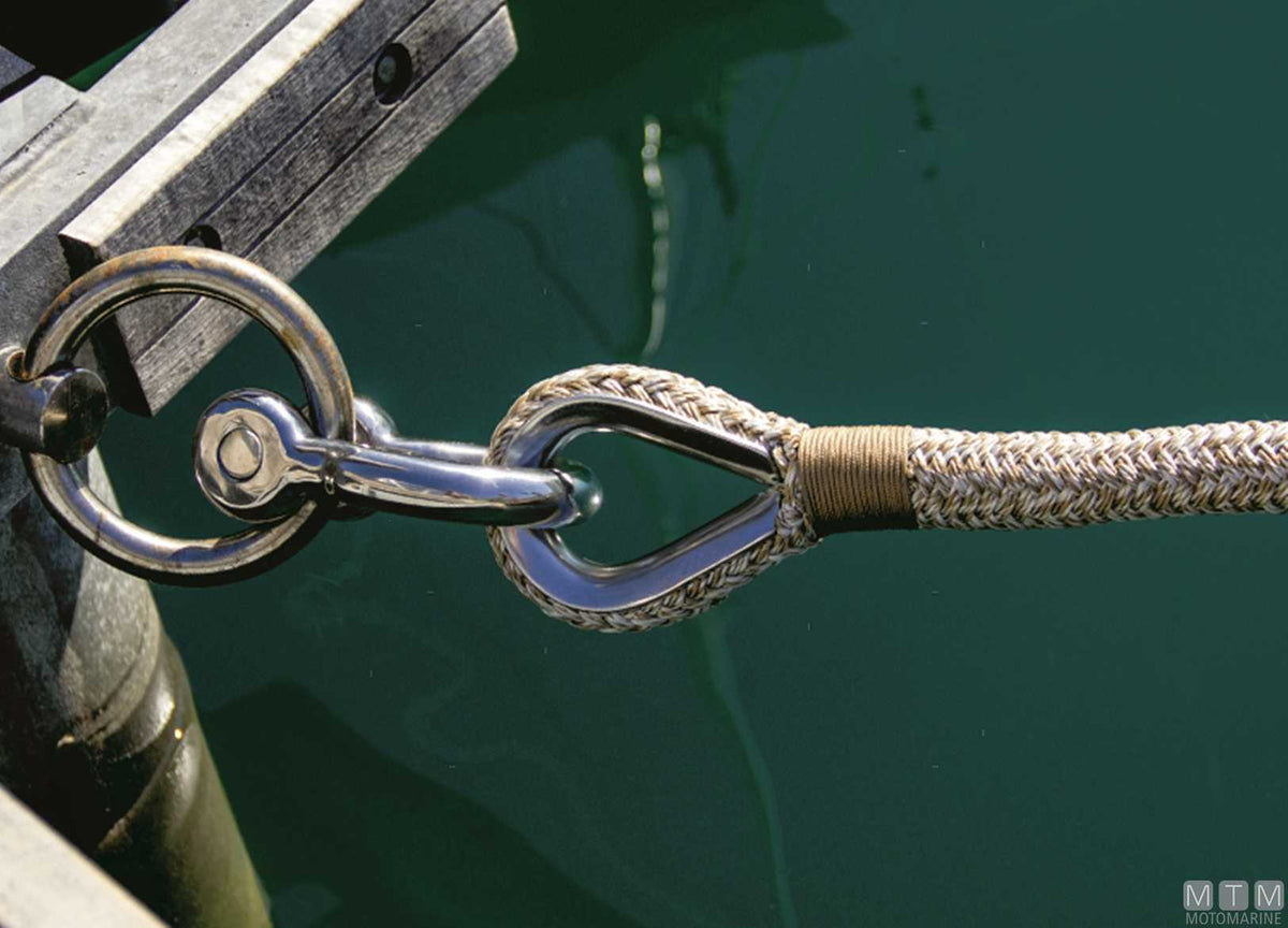 Beige braided mooring line with stainless steel thimble Ø24 mm 20 m - original photo Motomarine Srl