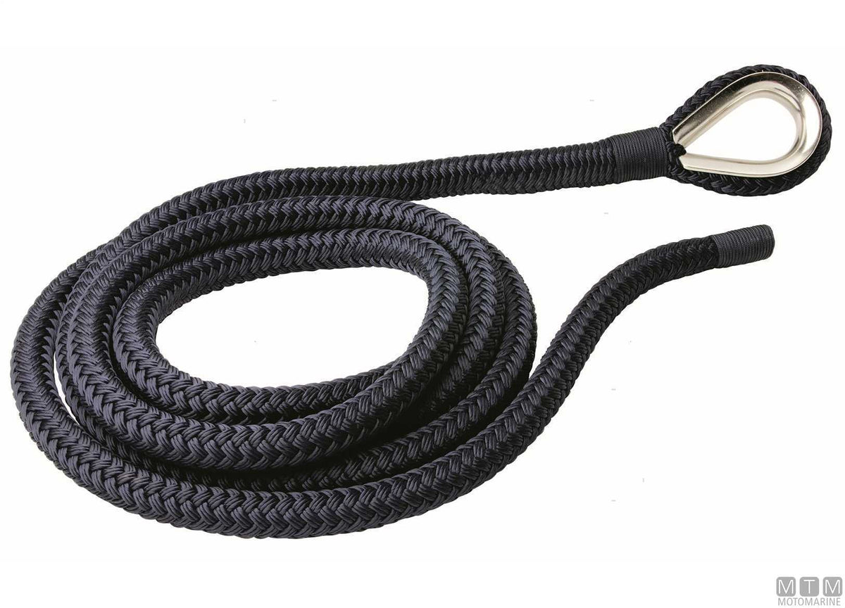 Blue braided mooring line with stainless steel thimble Ø24 mm 16 m - original photo Motomarine Srl
