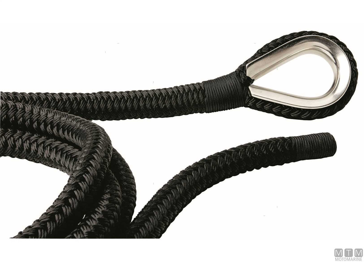 Black braided mooring line with stainless steel thimble Ø24 mm 20 m - original photo Motomarine Srl