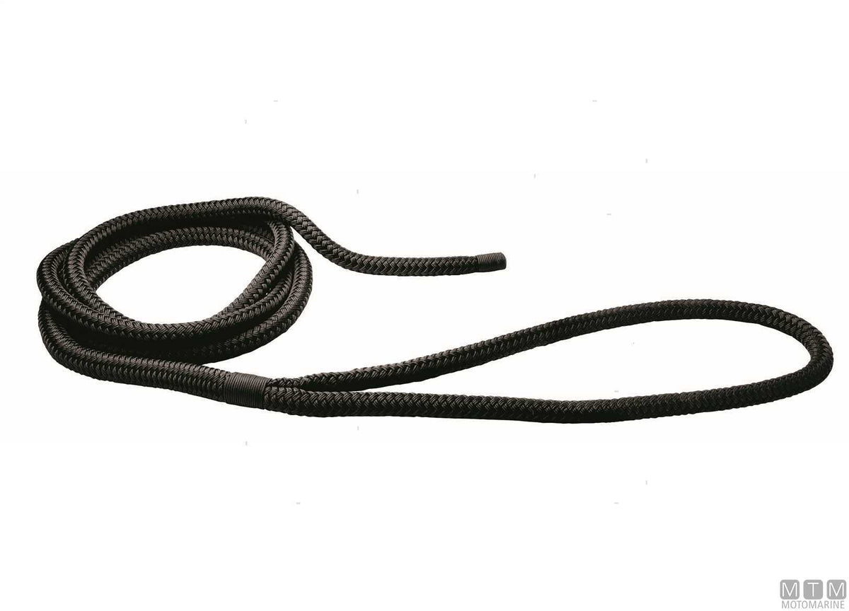 Black braided mooring line with eye splice, 75 cm, Ø28 mm, 20 m - original photo Motomarine Srl