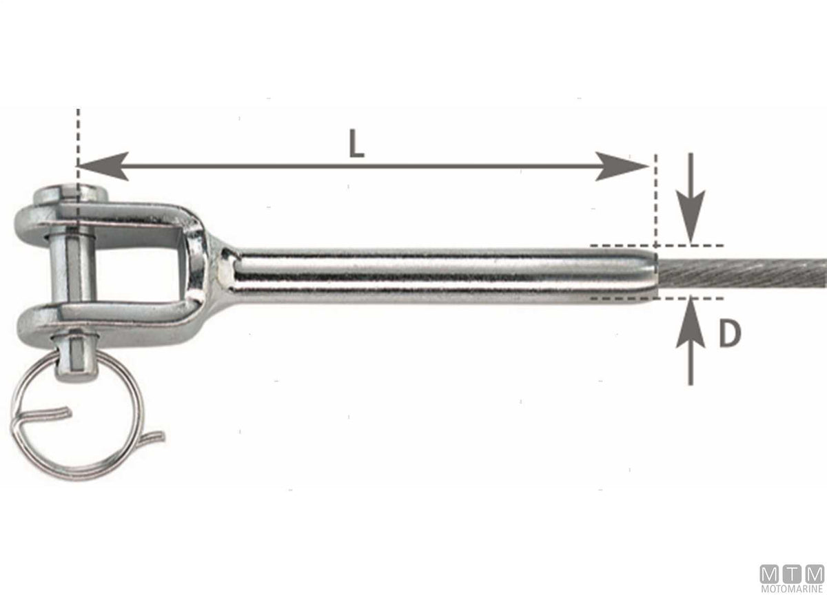 Swage fork terminal for Ø3 mm wire stainless steel 316 - original photo Motomarine Srl
