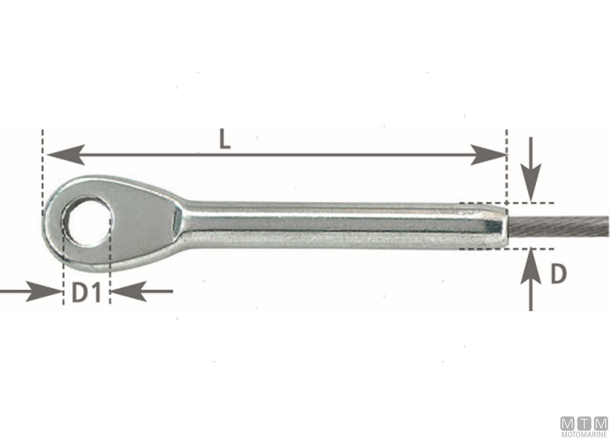 Swage eye terminal for Ø6 mm wire stainless steel 316 - original photo Motomarine Srl