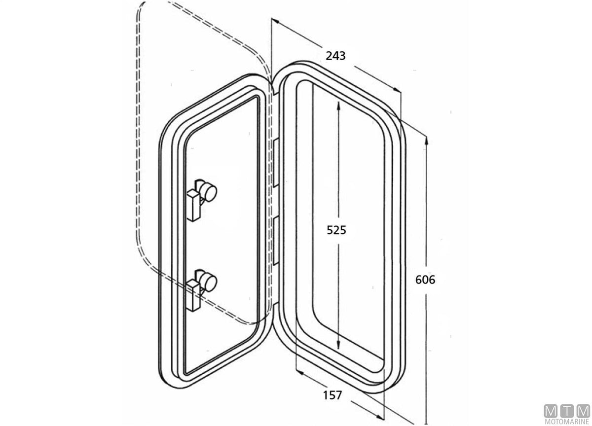 Walkable deck hatch in ABS, white, size LL 243x606 mm - original photo Motomarine Srl
