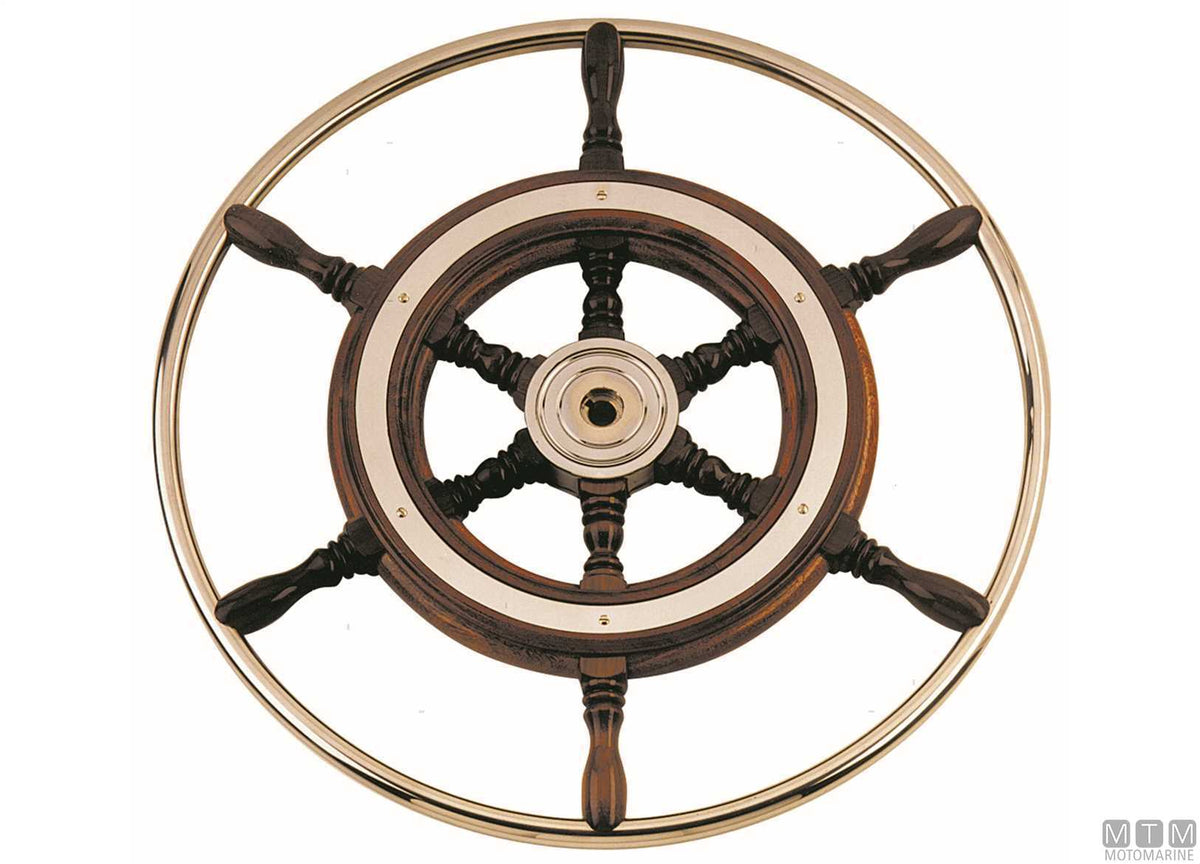 Stainless steel and mahogany steering wheel Ø700 mm - original photo Motomarine Srl
