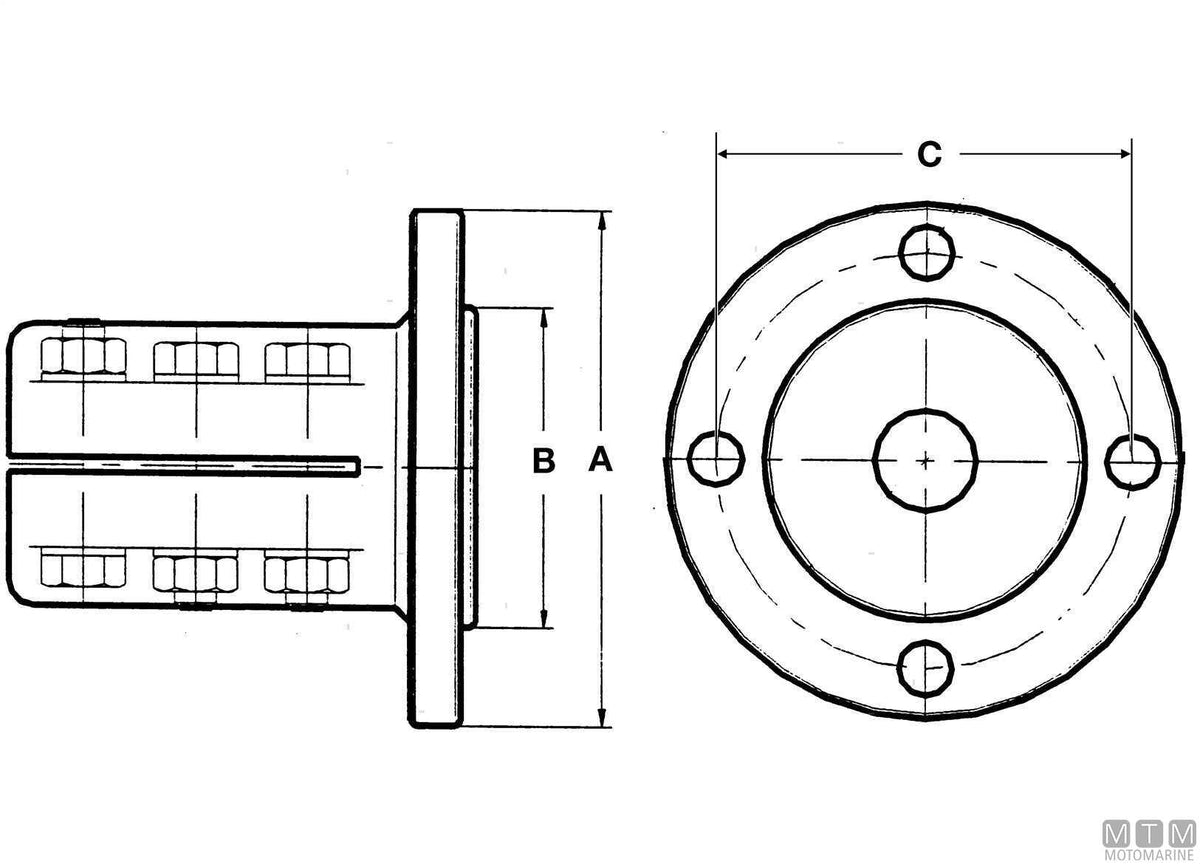 Coupling flange for shaft Ø35 mm Borg Warner 71C/72C - original photo Motomarine Srl