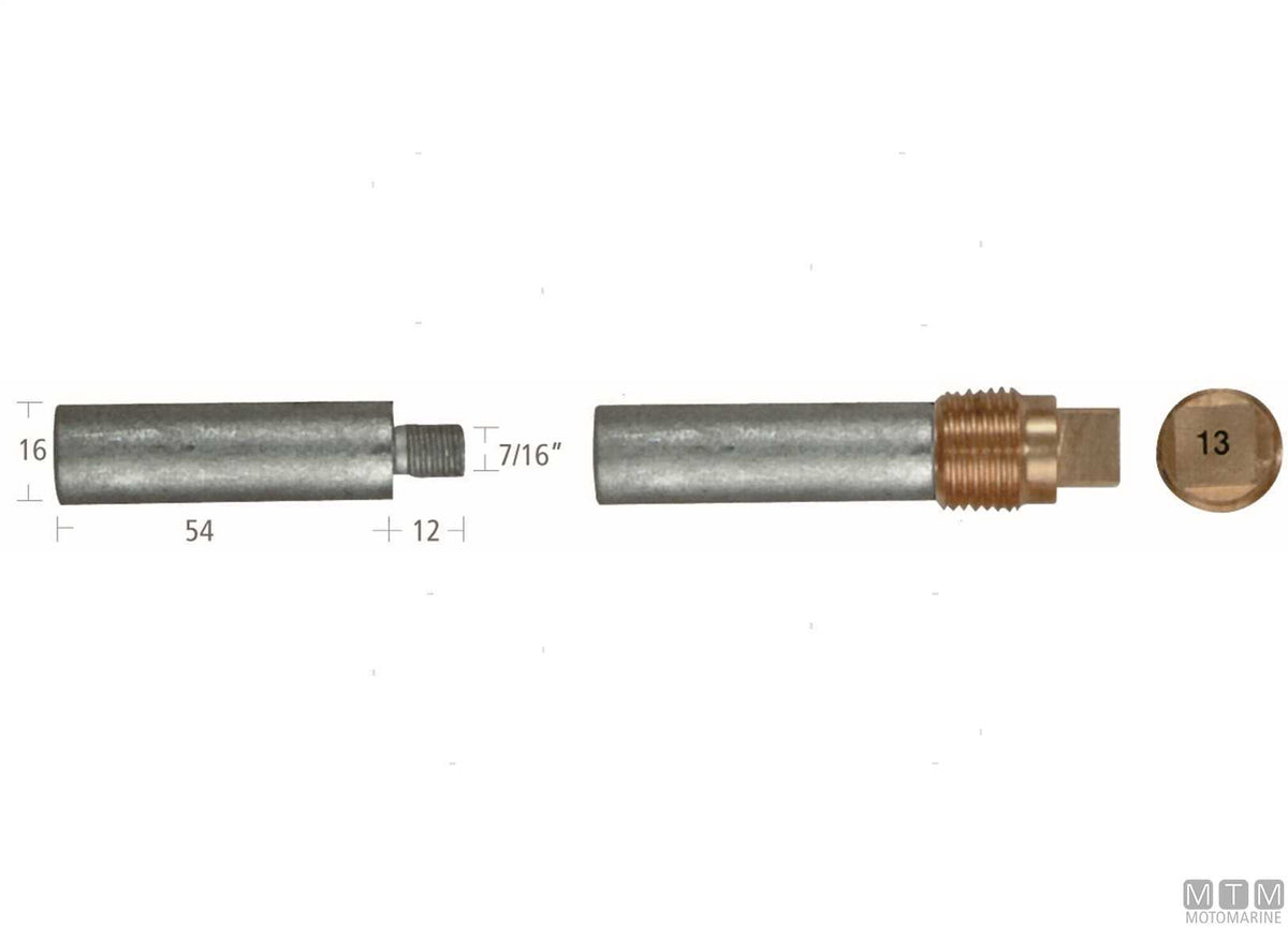 Zinc pencil anode General Motors 16x54 mm - original photo Motomarine Srl