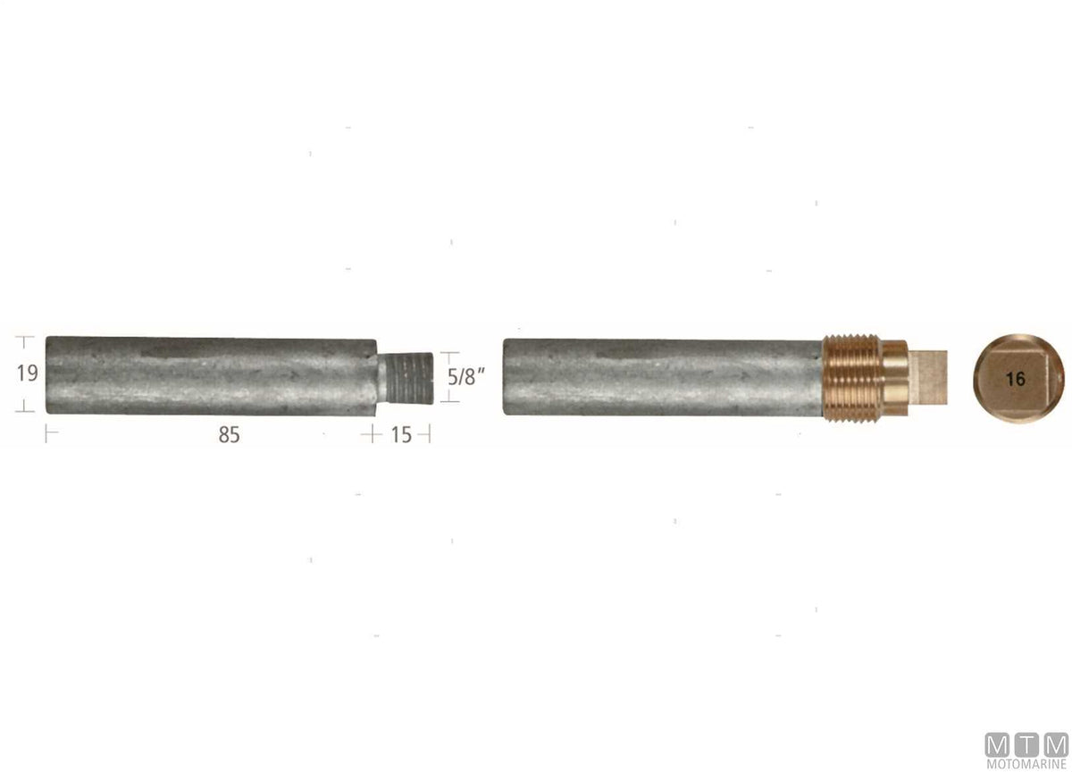 Zinc pencil anode with plug General Motors 19x85 mm - original photo Motomarine Srl