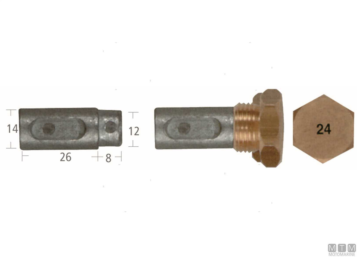 Zinc pencil anode with plug Aifo-Fiat 14x26 mm - original photo Motomarine Srl