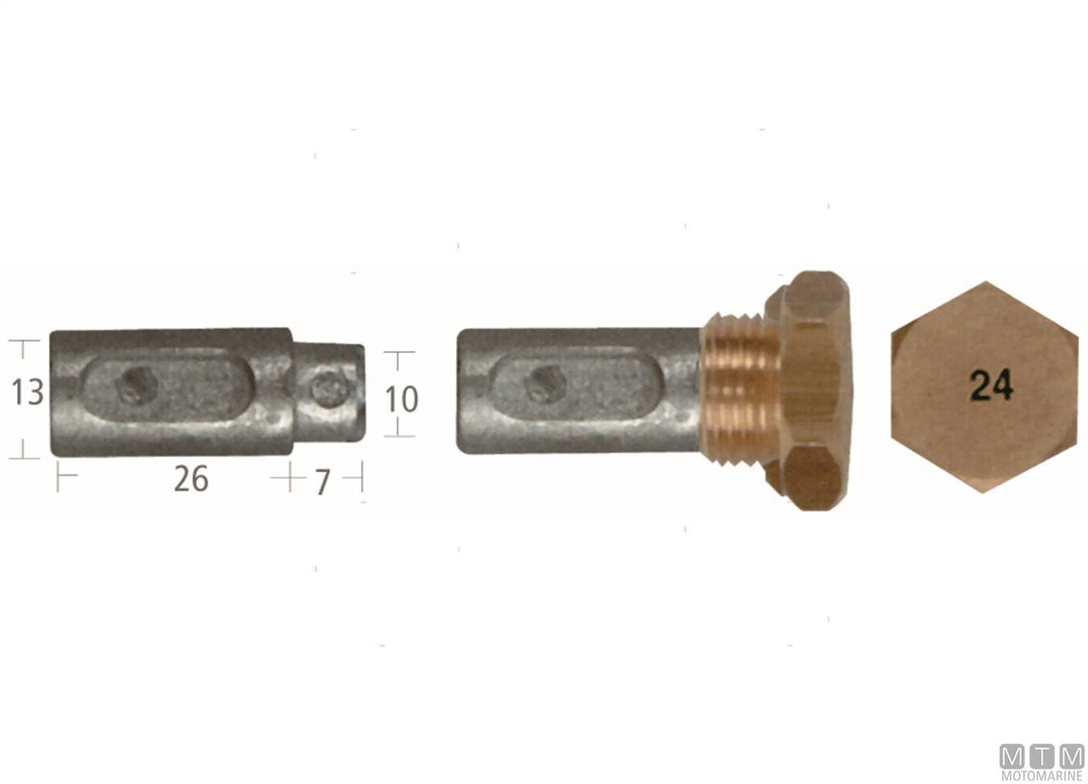 Zinc pencil anode with plug Aifo-Fiat 13x26+7 mm - original photo Motomarine Srl