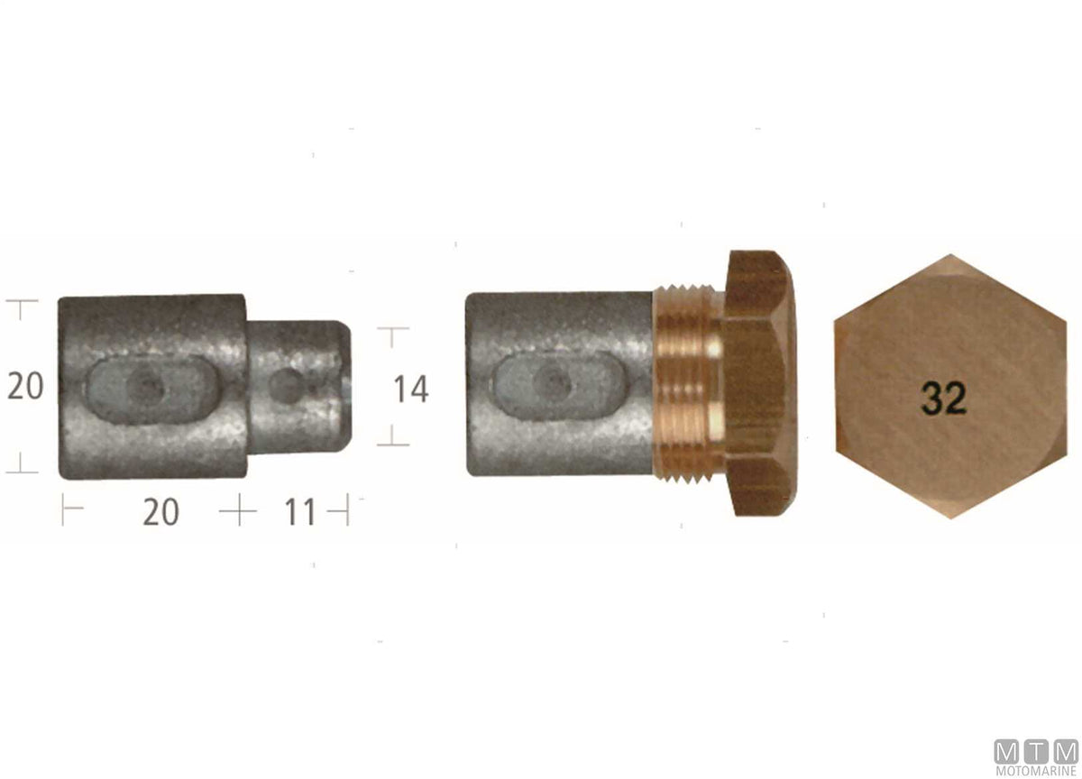 Zinc pencil anode with plug Aifo-Fiat 20x20 mm - original photo Motomarine Srl