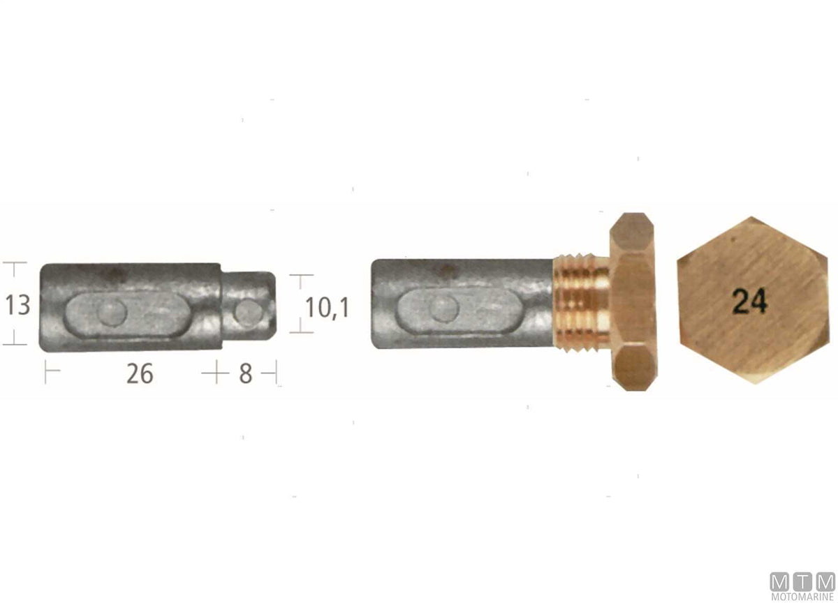 Zinc pencil anode Aifo-Fiat 13x26+8 mm - original photo Motomarine Srl