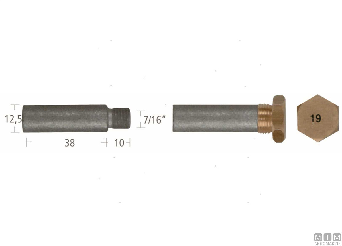 Caterpillar bar anode Ø12.5x38 mm, zinc - original photo Motomarine Srl
