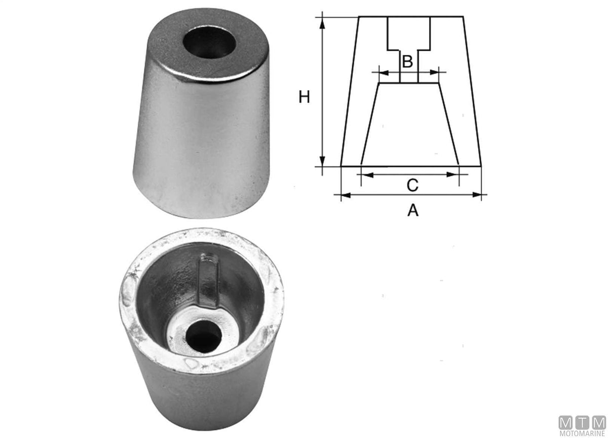 Aluminium nose cone anode with conical fitting Ø45 mm - original photo Motomarine Srl
