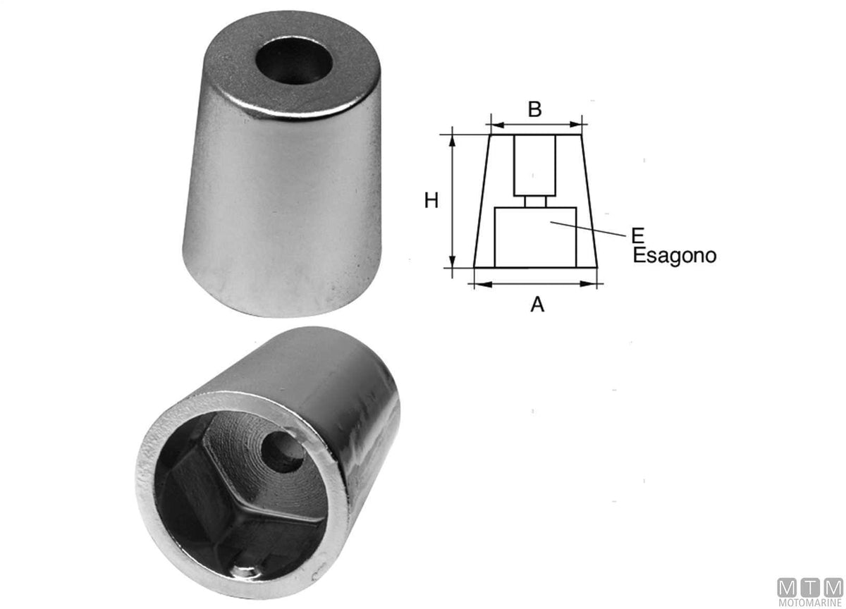 Aluminium nose cone anode with hexagonal fitting Ø45 mm - original photo Motomarine Srl