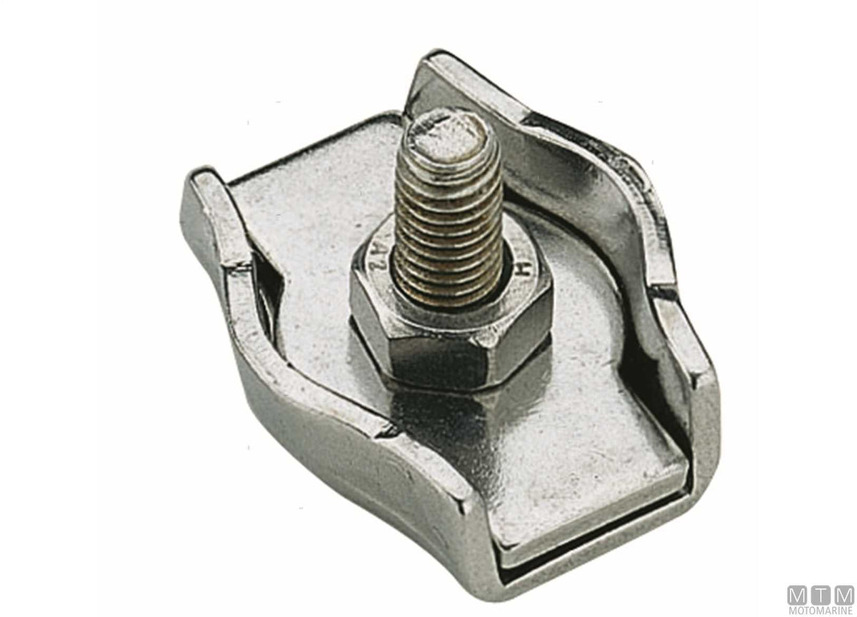 Flat wire rope clamp for Ø2 mm cable in stainless steel - original photo Motomarine Srl