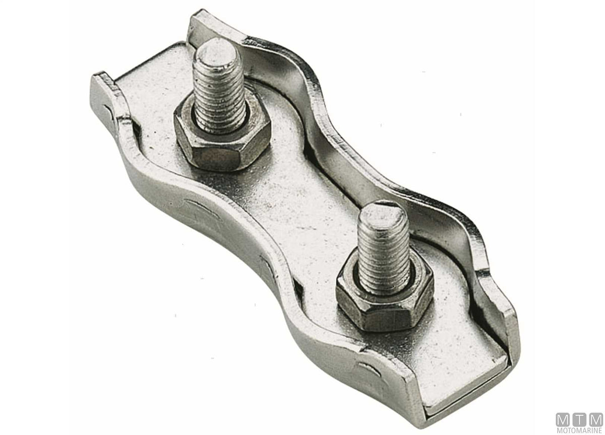 Double flat wire rope clamp for Ø2 mm cable in stainless steel - original photo Motomarine Srl