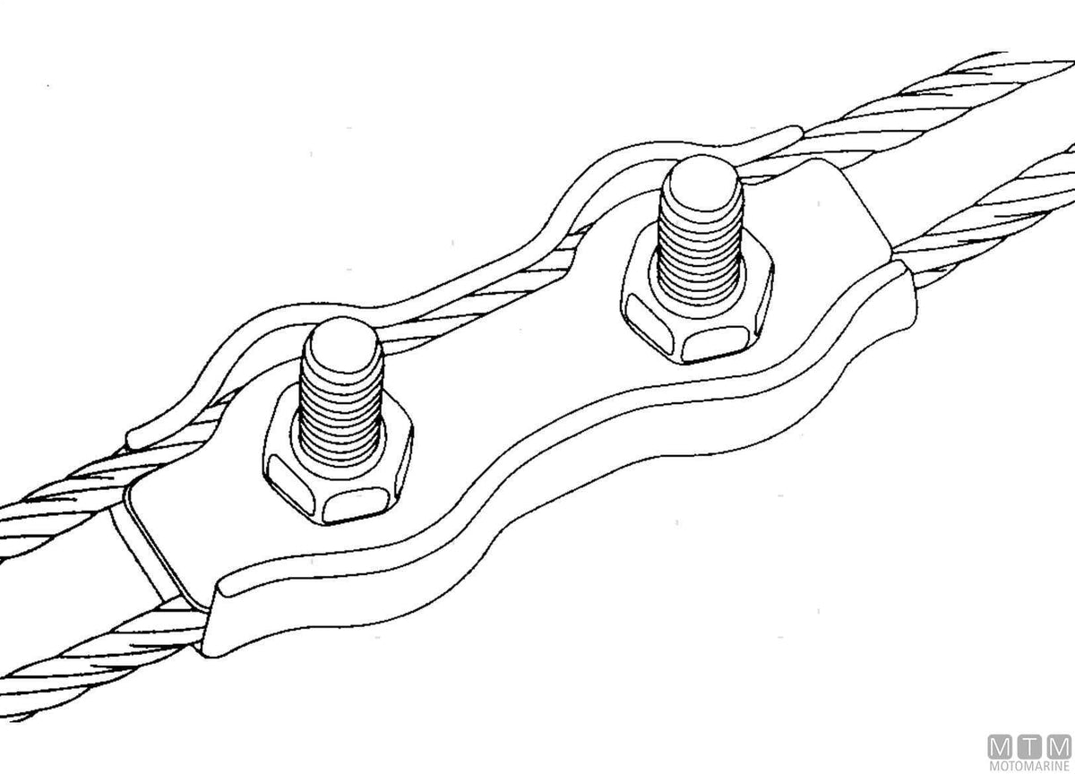 Double flat wire rope clamp for Ø5 mm cable in stainless steel - original photo Motomarine Srl