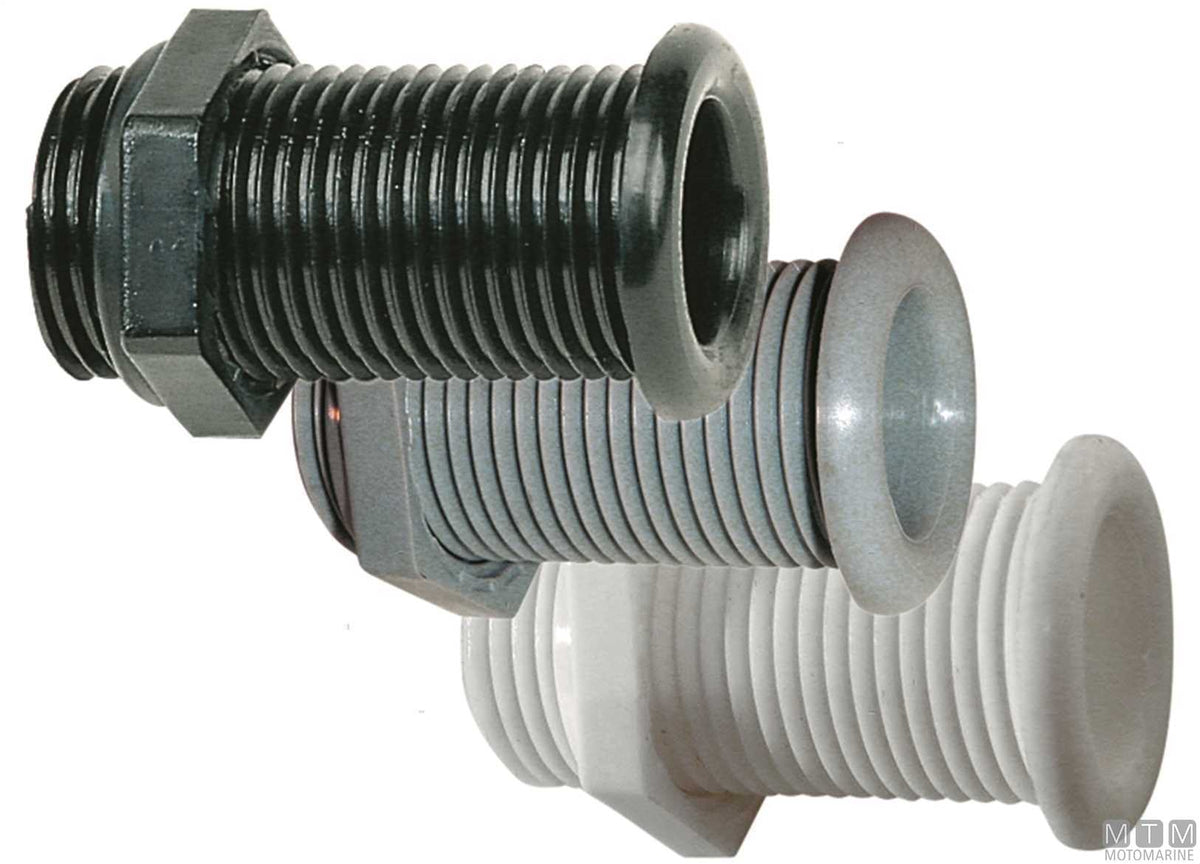 White standard through-hull fitting for Ø25 mm plugs - original photo Motomarine Srl