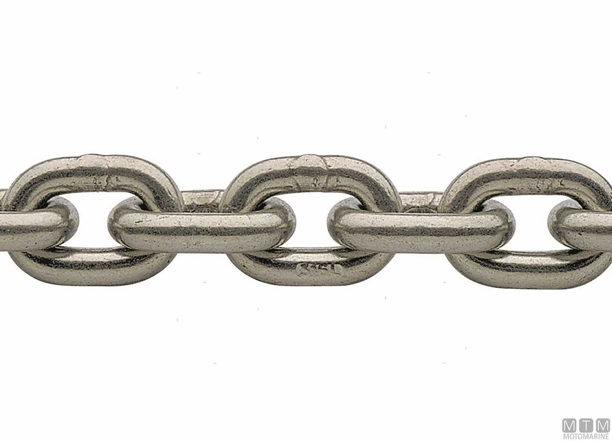 Calibrated chain DIN 766 Ø10 mm, 30 m, pitch 28, stainless steel 316 G40 - original photo Motomarine Srl