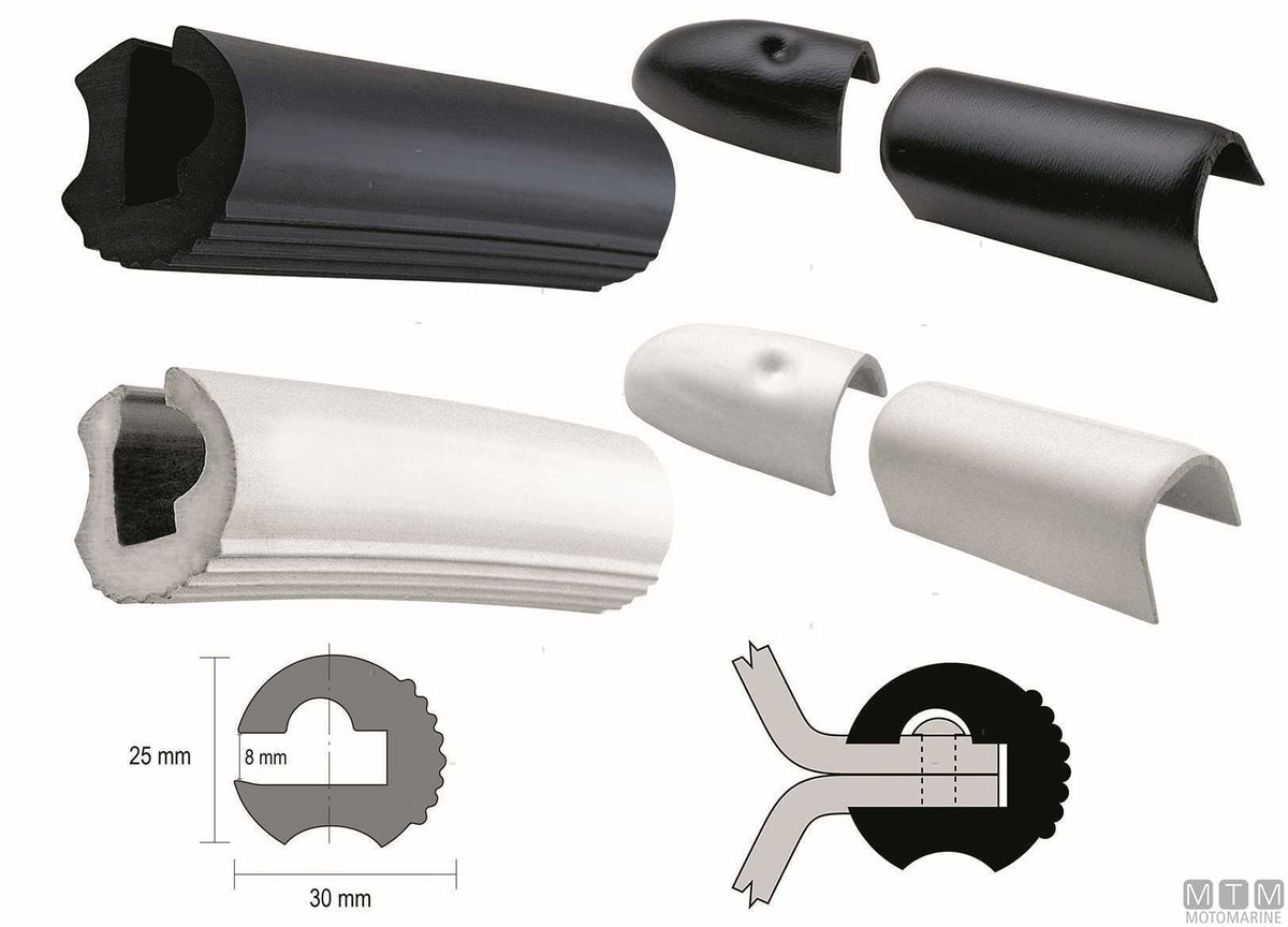 Eco1 type rub rail fender profile, black, H 28 mm, L 24 m - original photo Motomarine Srl