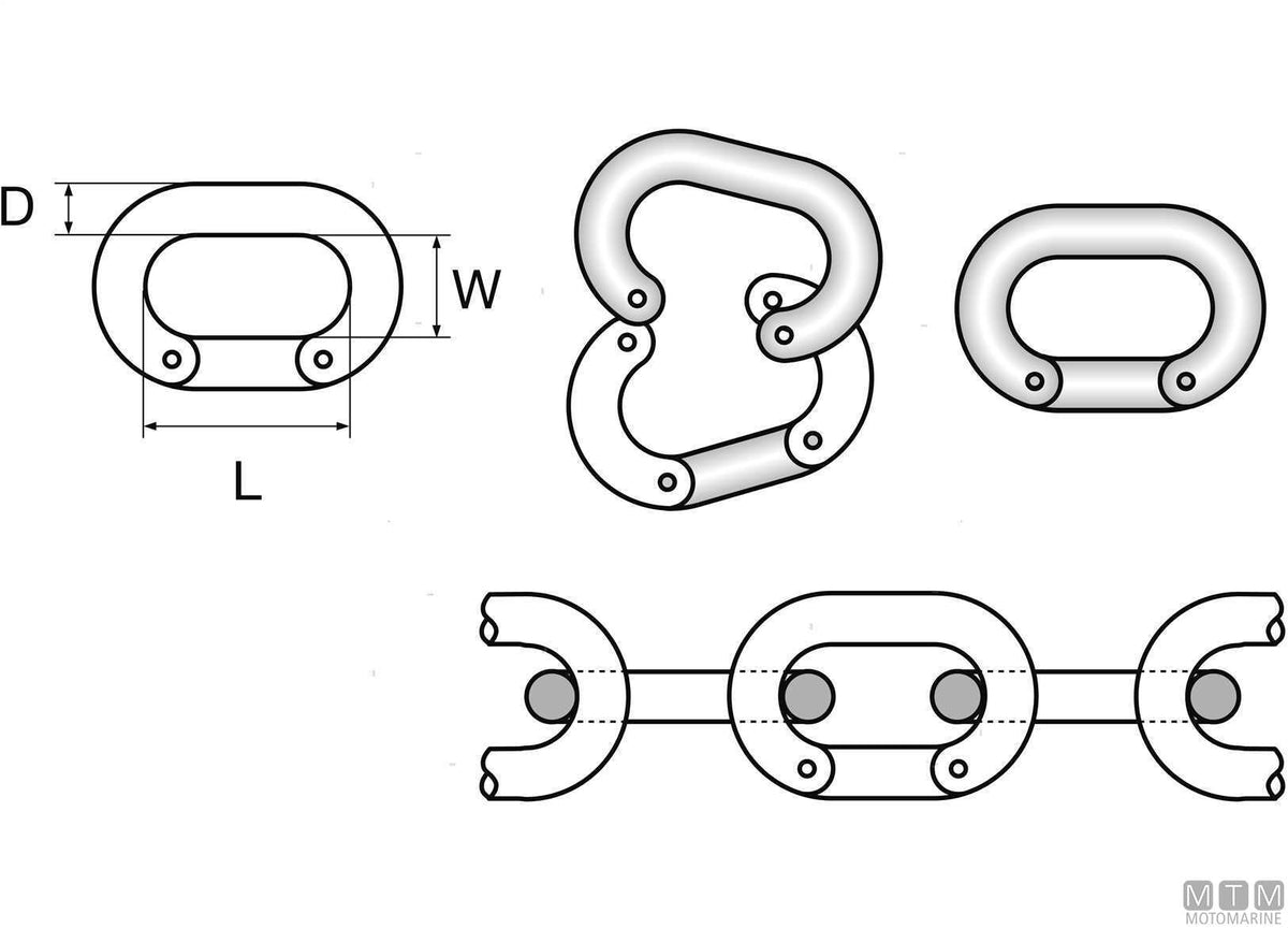 Connecting link for chain Ø12 mm 8 pins stainless steel 316 - original photo Motomarine Srl