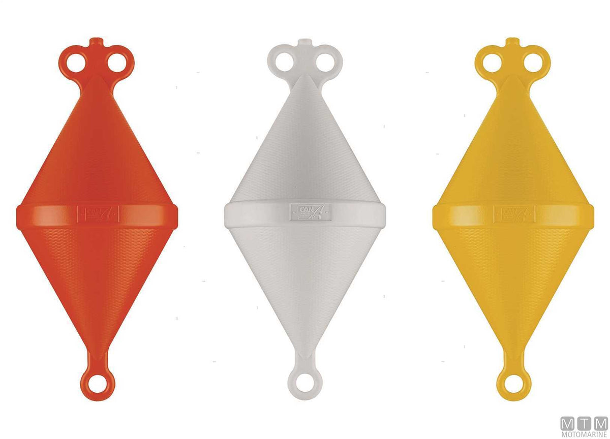 Biconical mooring buoy M yellow Ø27 cm H60 cm - original photo Motomarine Srl